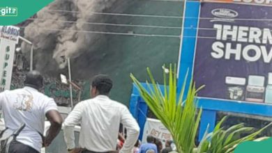 See how firefighters rescued lady as fire guts popular Lagos supermarket