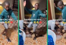 See the beautiful new Jordan sneakers a boy that made him excited (video)