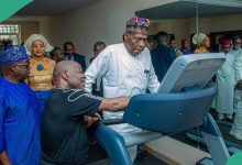 Watch moment 87-year-old Obasanjo shows off workout skills, stamina, Nigerians react