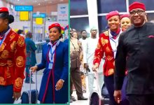 Lagos to London Direct Flight: Man Reacts to Isiagu Dress as Air Peace Crew Enters Gatwick Airport