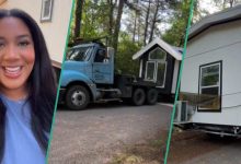 "With Sales Tax": Woman Buys Tiny House for N121.4m, Truck Delivers Mobile Home to her Land