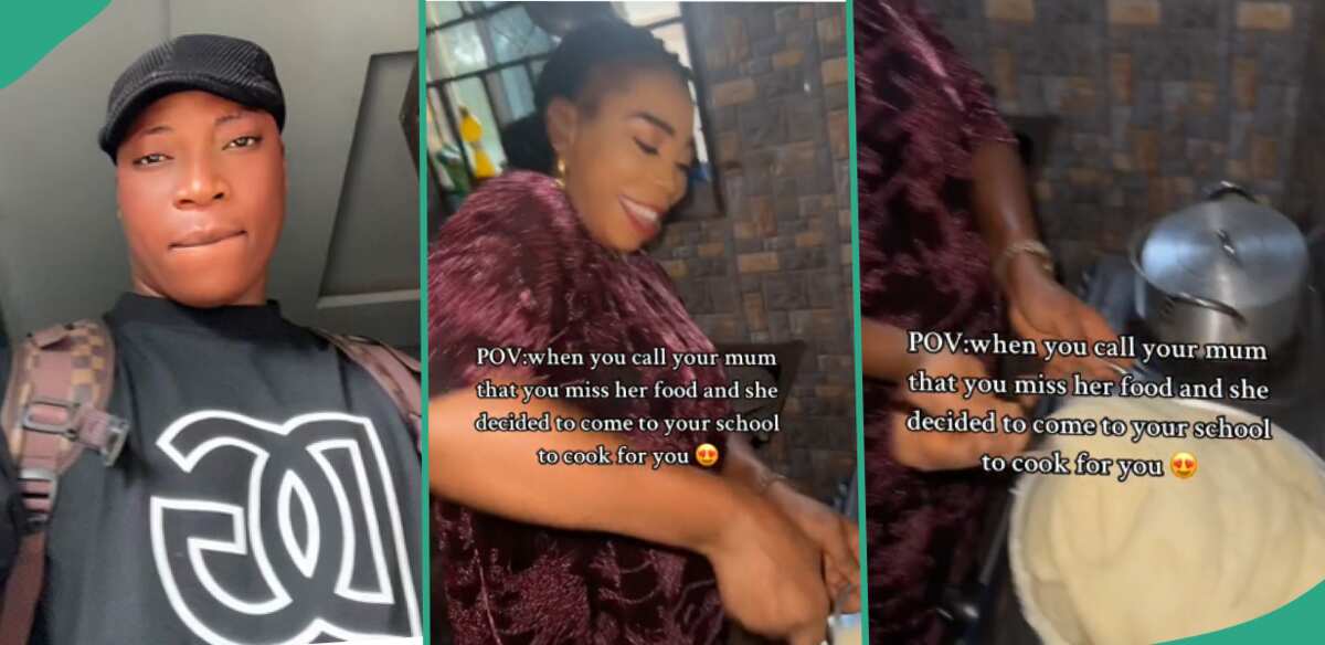 "She's So Happy": Young Man Excited in Video as His Mum Storms Hostel to Cook for Him in School