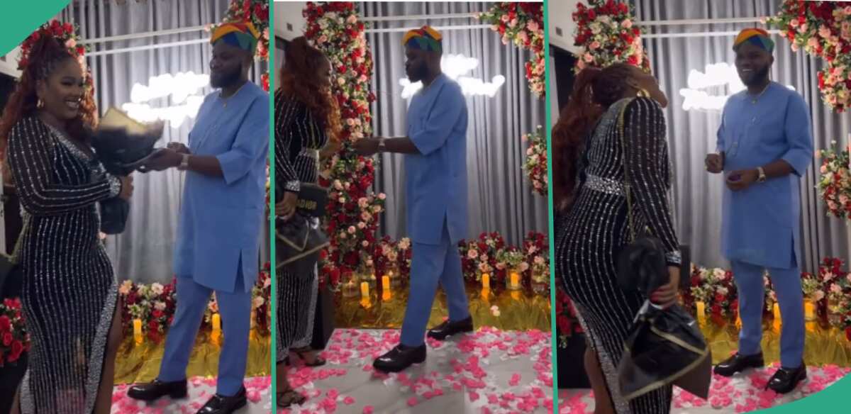 "The Man Get Pride o": Drama as Lady Insists Her Man Kneels after He Tries to Propose on His Feet