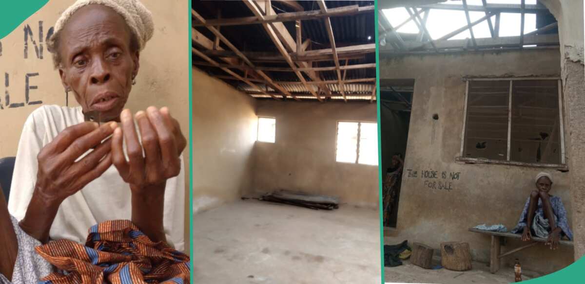 "She Needs Help": Old Woman Needs Nigerians to Help Her as Wind Blows Off Her Roof