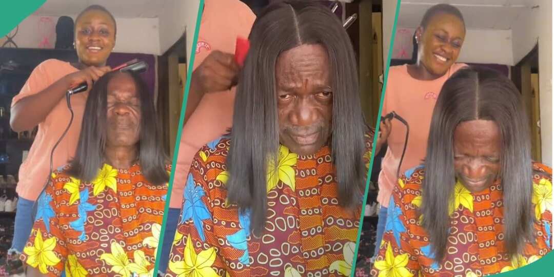 "He's Tired of Me": Nigerian Girl Uses Father as Mannequin While Straightening Her Wig, Video Trends