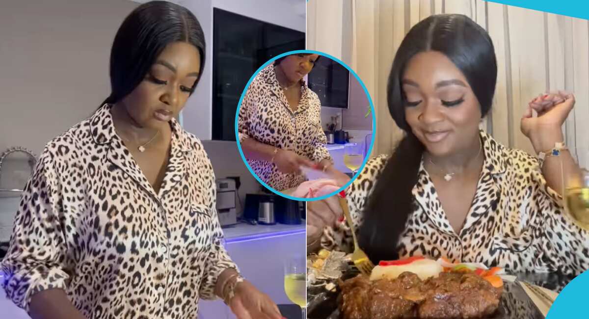 Ghanaians React As Jackie Appiah Rocks Designer Outfit And Makeup To Prepare Dinner In Her Kitchen