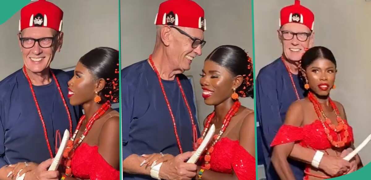 Nigerian Lady Celebrates As She Marries Handsome Oyinbo Man During Beautiful Traditional Wedding