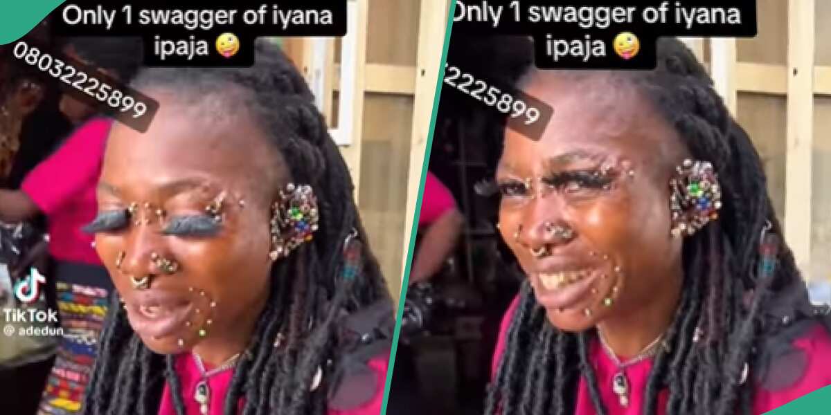 Woman's Multiple Facial Piercings Gives Netizens Tough Time: "Dis One Just Park Iron Full Her Ears."