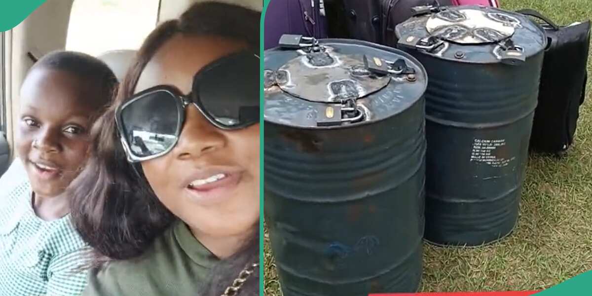 Nigerian Mum Takes Her Kids to Boarding School, Uses Iron Drums to Lock Their Provisions and Food