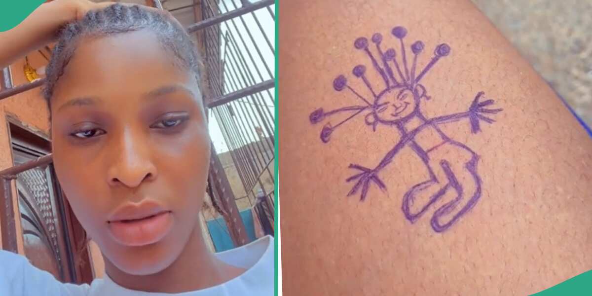 "I Finally Got it": Nigerian Lady Uses Blue Pen to Draw Tattoo on Her Arm, Shares Funny Video