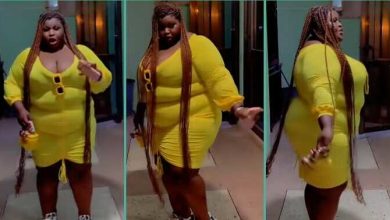 "She Didn't Create Herself": Plus-sized Lady Flaunts Body Shape in Yellow Bodycon Gown, Video Trends