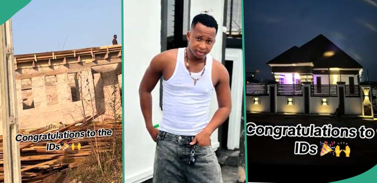 "God We Are Grateful": Nigerian Man Happy As He Builds Big Mansion, Decorates it Beautifully