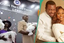Comedian Ali Baba and Wife Dedicate Their Triplets in Church, Sweet Videos Trend: “Congratulations”