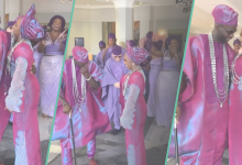 Couple Dazzles Netizens With Glamorous Trad Outfits, Unveiling By Groomsmen and Bridesmaids