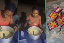 "Who Go Marry this One?" Nigerian Lady Eats 10 Packs of Noodles and 2 Eggs in One Sitting in Video