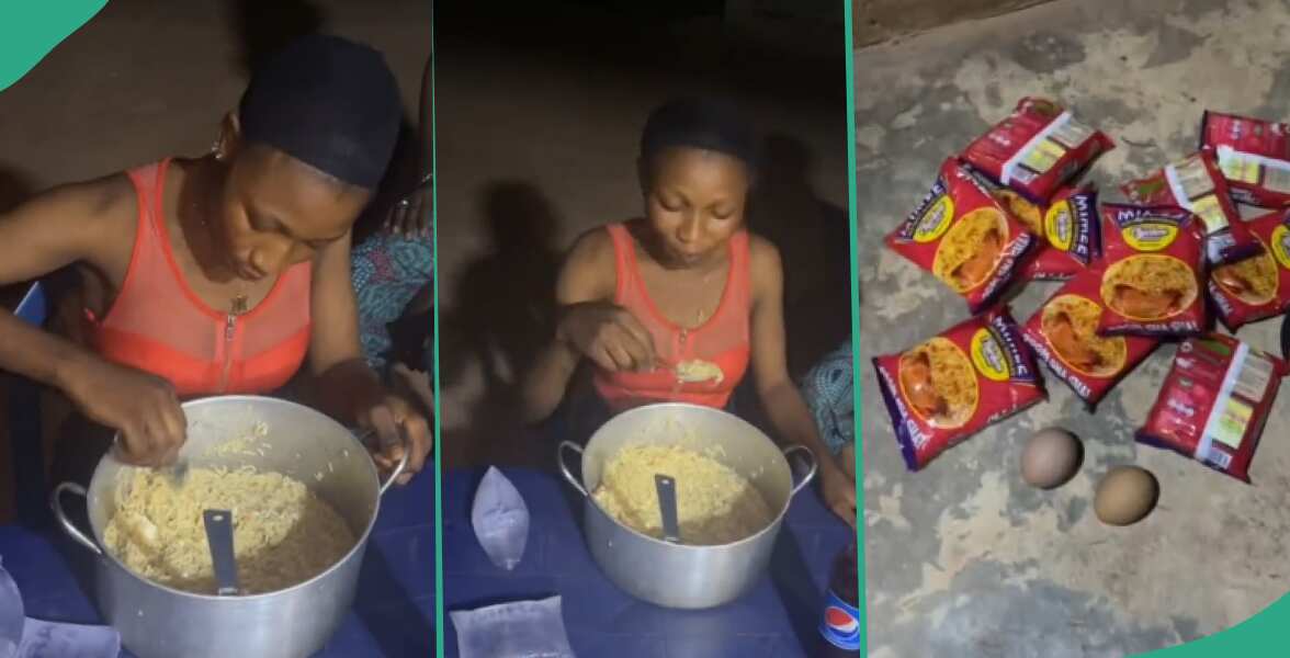 "Who Go Marry this One?" Nigerian Lady Eats 10 Packs of Noodles and 2 Eggs in One Sitting in Video