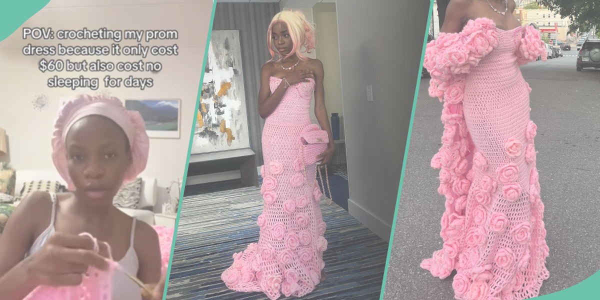 Lady Makes Crochet Dress in 3 Days, Amazes Many, Video Trends: "The Hair Overpowered Your Dress"