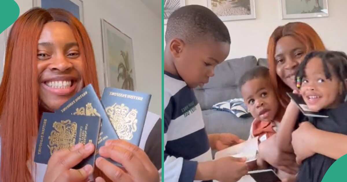 Nigerian Woman Rejoices After Her Three Children Become British Citizens, Get Their Passports