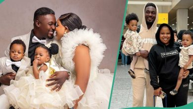 "Beautiful family": Adorable Moment Adeniyi Johnson And Wife With Toddler twins travelled abroad