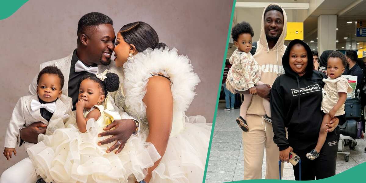 "Beautiful family": Adorable Moment Adeniyi Johnson And Wife With Toddler twins travelled abroad