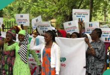 BREAKING: Protest Hits APC Headquarters in Abuja, Details, Photos, Video Emerge