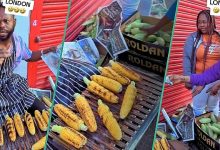 Nigerians Abroad Rush Man Selling Roasted Corn by Roadside in UK, Video Goes Viral
