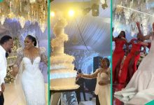 Sharon Ooja’s Lavish Wedding Reception: Videos As Actress Shows Dance Moves, Giant Cake Stuns Fans