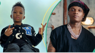 Wizkid's 3rd son Zion rocks singer's multi-million dollar necklace, uses it to play around the house