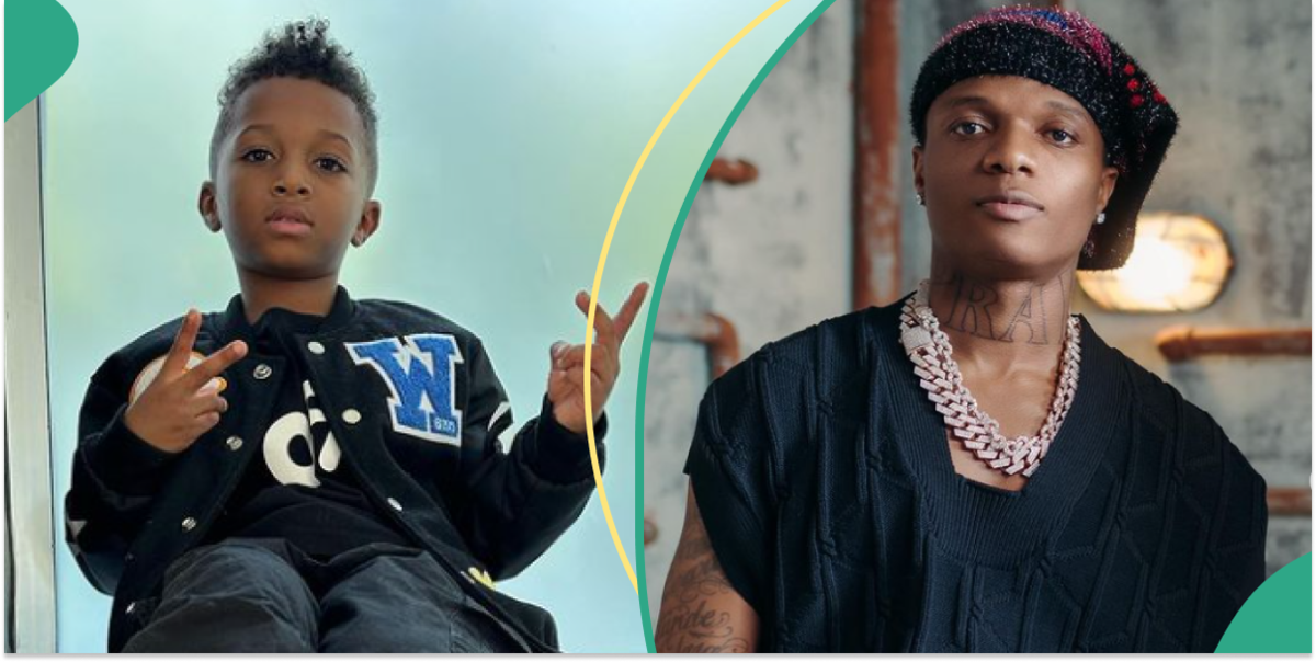 Wizkid's 3rd son Zion rocks singer's multi-million dollar necklace, uses it to play around the house