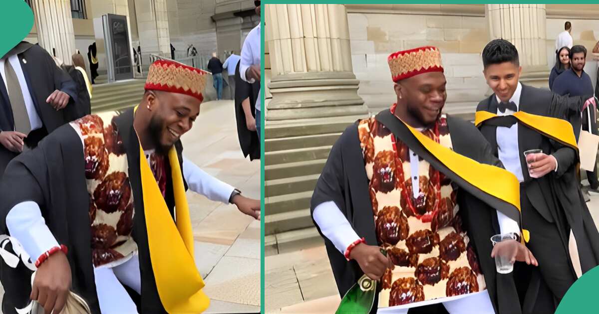 Nigerian Man Graduating From University Abroad Turns it into Party, Brings Music Player And Dances