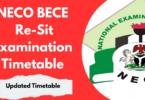 NECO BECE Re-Sit Timetable