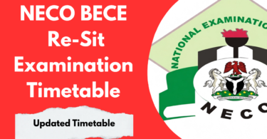 NECO BECE Re-Sit Timetable