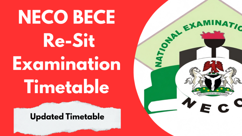 NECO BECE Re-Sit Timetable
